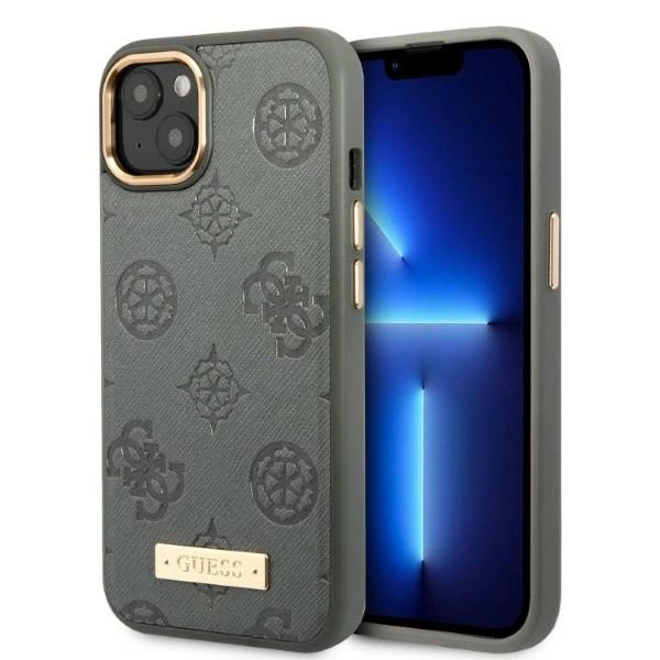 Guess GUHMP13MSAPSTG iPhone 13 6,1" – pilkas/pilkas kietas dėklas, Peony Logo Plate MagSafe