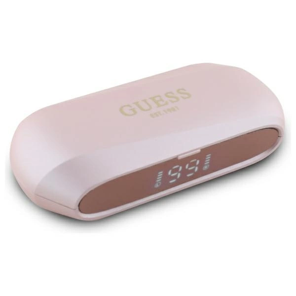 Guess Ilgo Metalinio Spaudo Logo Bluetooth TWS ausinės + Docking Station - rožinis
