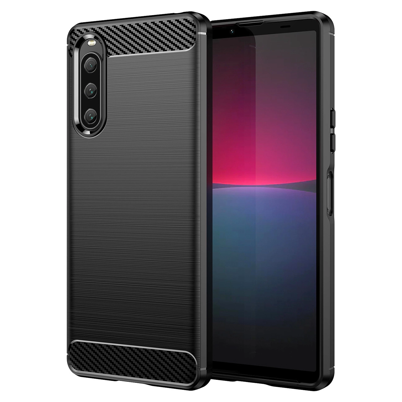 Carbon dėklas Sony Xperia 10 V – lanksčios silikoninės anglies dangtis, juodas