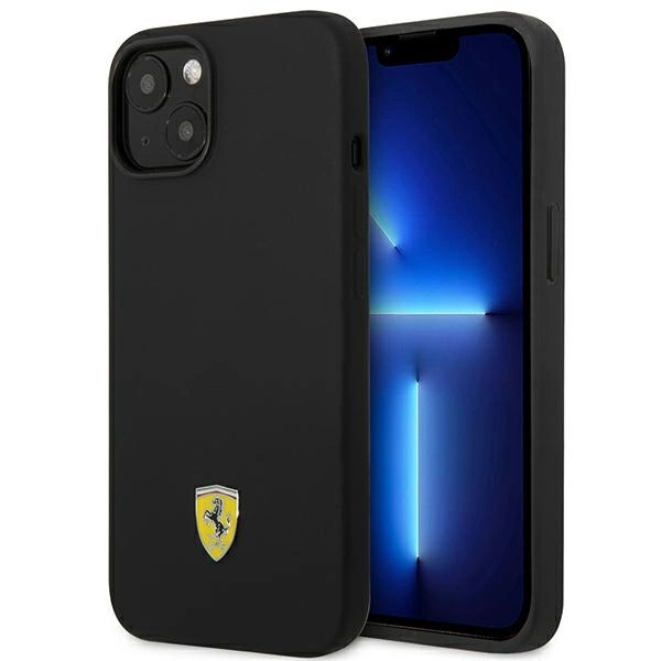 Ferrari FEHCP14SSIBBK iPhone 14 6,1" juodas kietas dėklas silikoninis su metaliniu logotipu
