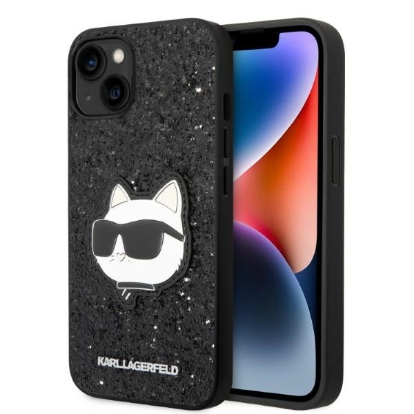 Karl Lagerfeld KLHCP14MG2CPK iPhone 14 Plus 6,7" – juodas/juodas kietas dėklas, Glitter Choupette Patch