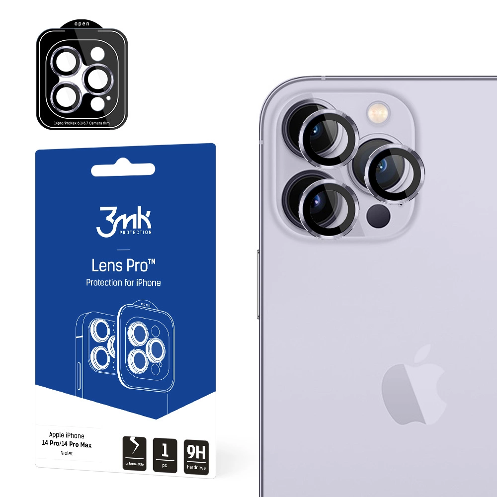 Kameros stiklas iPhone 14 Pro Max / 14 Pro 9H 3mk Lens Protection Pro serijos objektyvui, violetinė