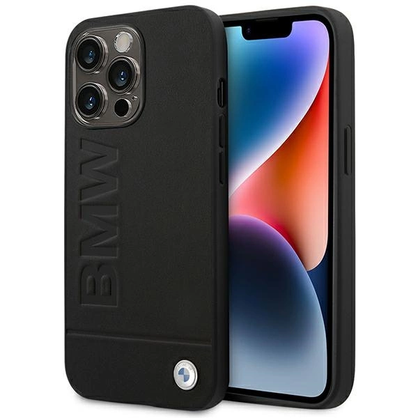 BMW BMHCP14XSLLBK dėklas iPhone 14 Pro Max 6,7" juodas odinis su įspaudu