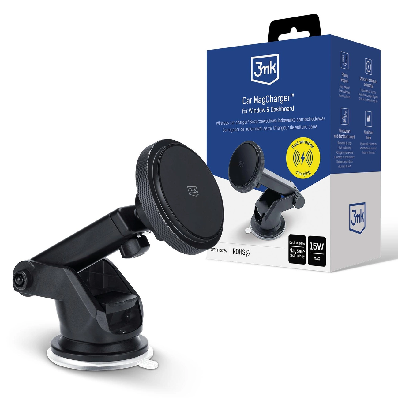 3mk Car MagCharger automobilio laikiklis prie stiklo ir prietaisų skydelio