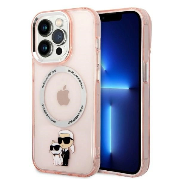 Etui Karl Lagerfeld Iconic Karl & Choupette MagSafe iPhone 14 Pro Max – rožinis