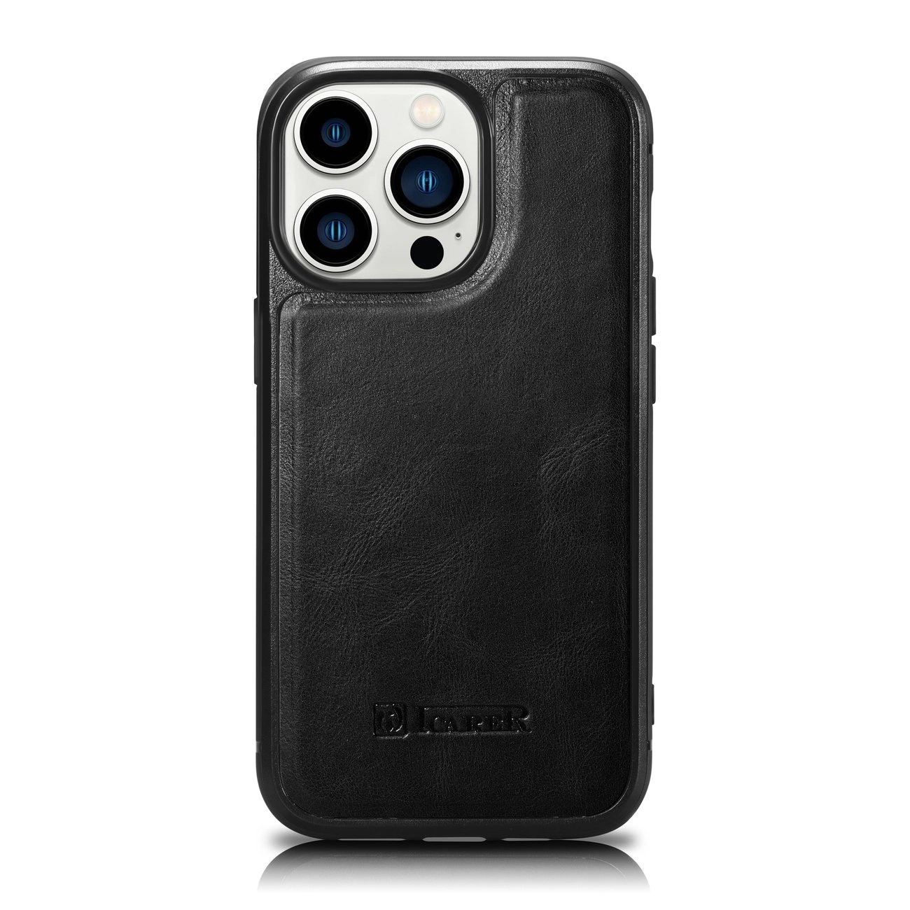 iCarer Leather Oil Wax dėklas iPhone 14 Pro Max, odinis dėklas, juodas (WMI14220720-BK)