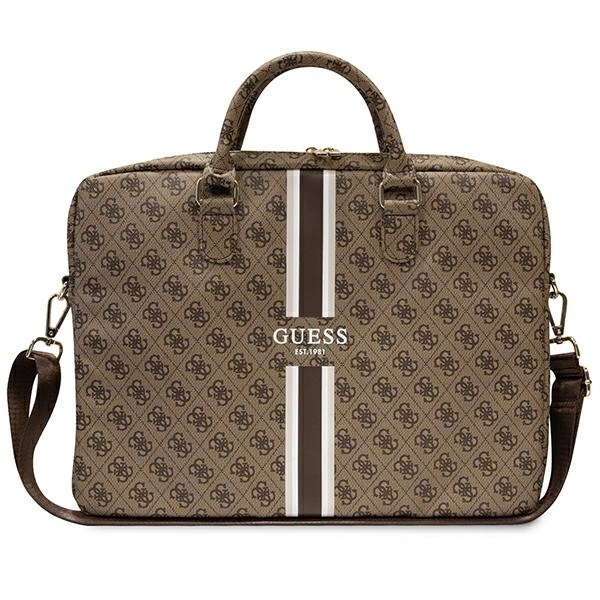Guess 4G Printed Stripes krepšys 16" nešiojamam kompiuteriui – rudas
