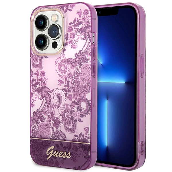 Guess Porcelain Collection dėklas iPhone 14 Pro Max – fuksija