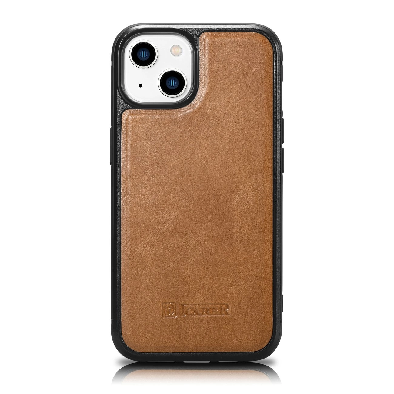 iCarer Leather Oil Wax dėklas, padengtas natūralia oda, iPhone 14 Plus, rudas (WMI14220719-TN)