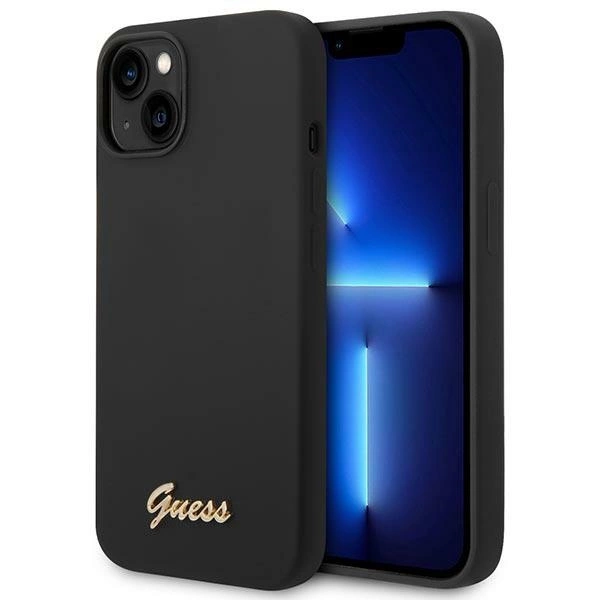 Guess GUHCP14MSLSMK iPhone 14 Plus 6,7" juodas kietas dėklas Silicone Vintage Gold Logo