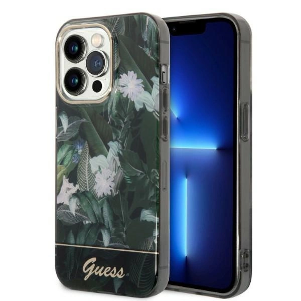 Guess Jungle Collection dėklas iPhone 14 Pro Max – žalias