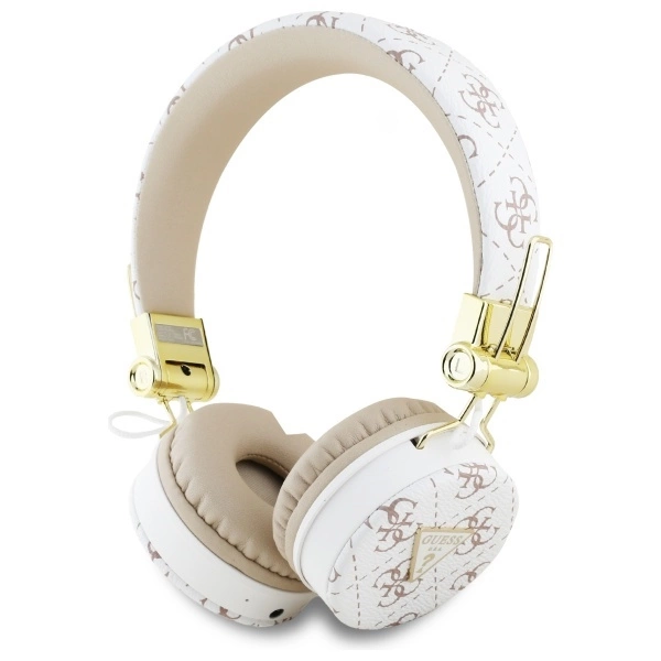 Guess belaidės ausinės su ENC GUBH70E4PTMH ant ausų baltos 4G Triangle apvalios formos