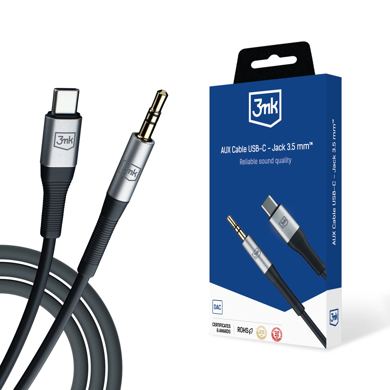 Priedai - 3mk AUX kabelis USB-C - Jack 3,5 mm