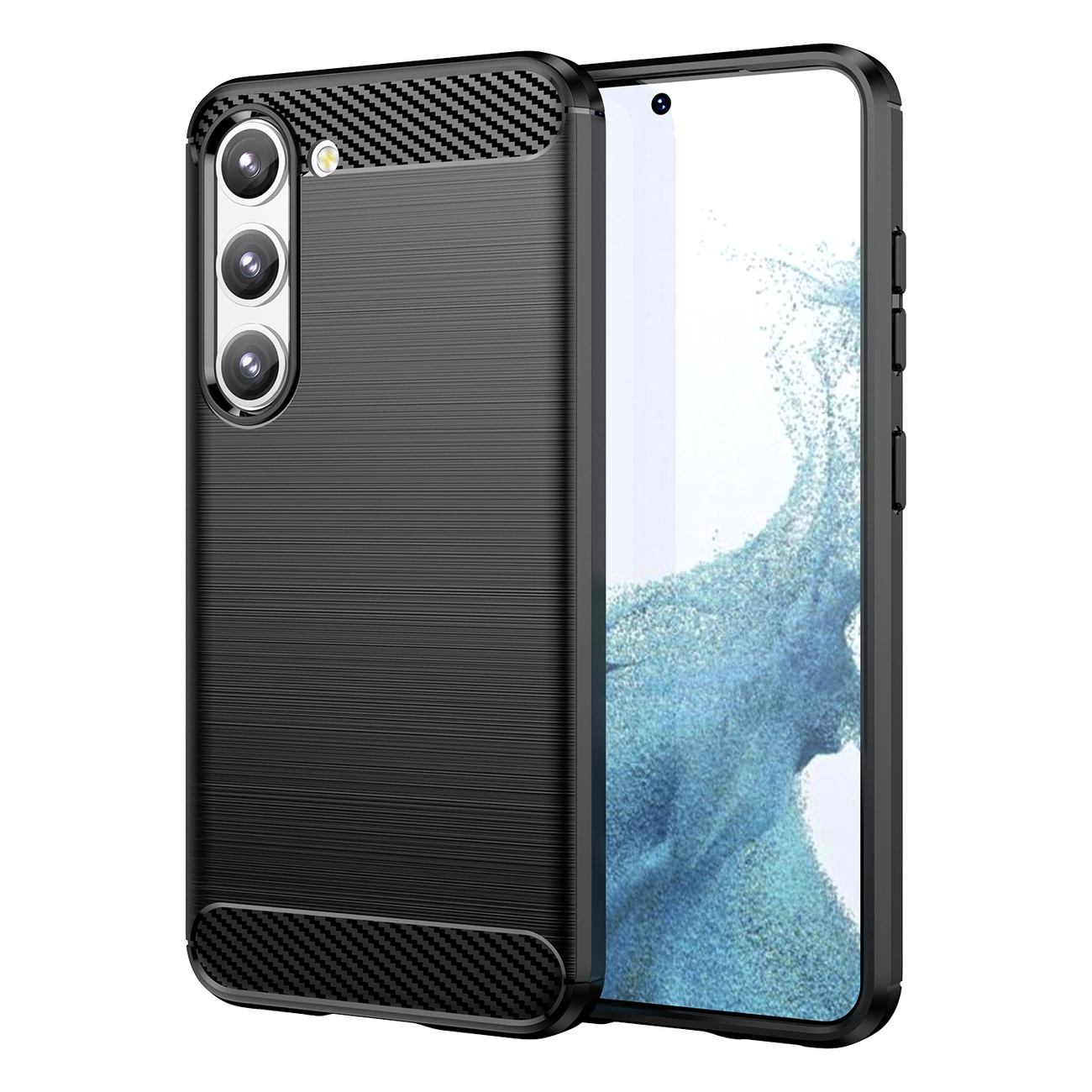Carbon Case dėklas Samsung Galaxy S23+ – lankstus silikono, anglies raštas, juodas