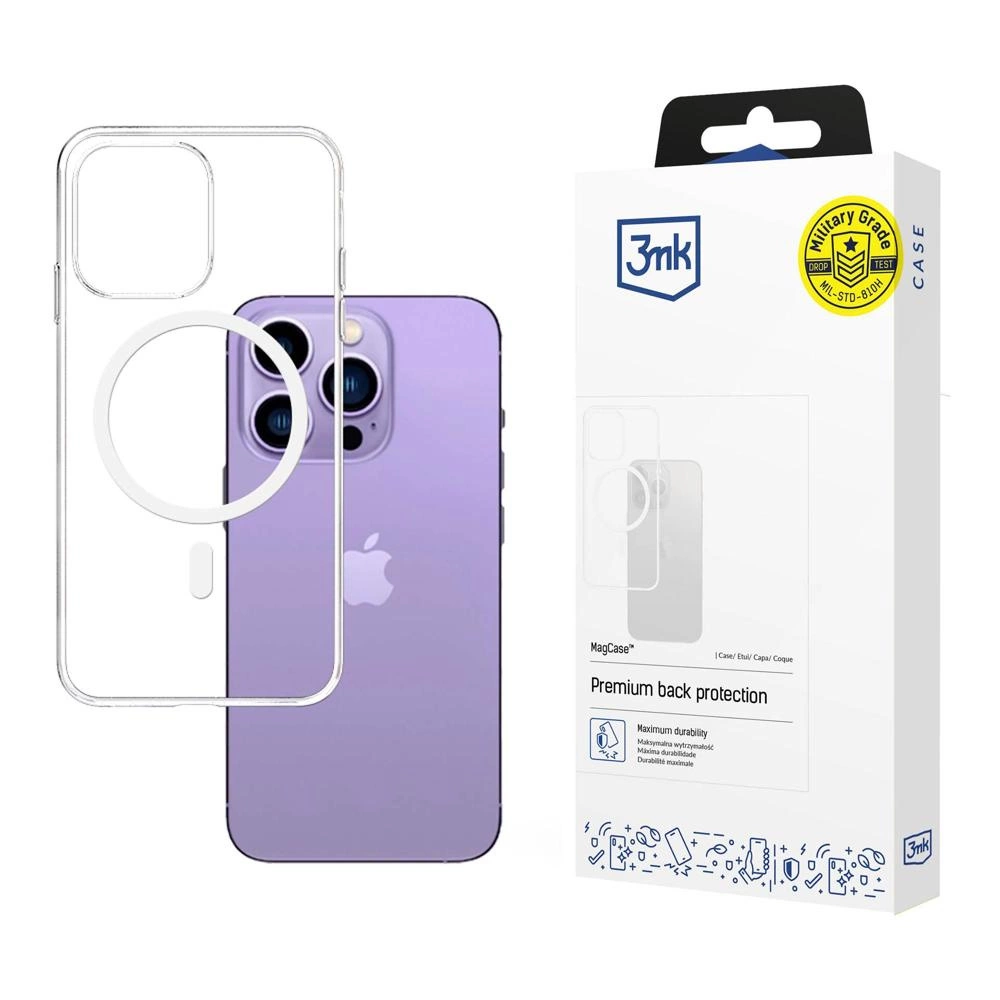 iPhone 14 Pro Max dėklas su MagSafe iš 3mk MagCase serijos - permatomas