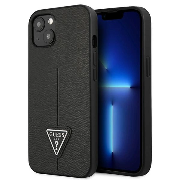 Guess GUHCP14MPSATLK iPhone 14 Plus 6,7" juodas kietas dėklas Saffiano Triangle Logo