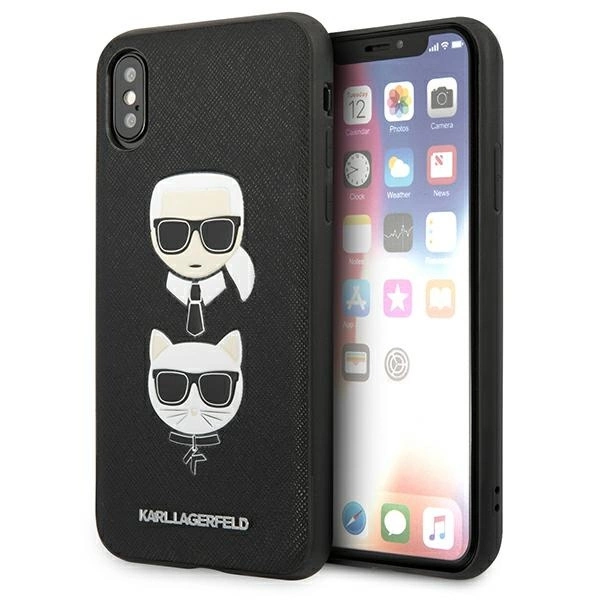 Karl Lagerfeld Saffiano Karl & Choupette Head dėklas iPhone X/XS – juodas