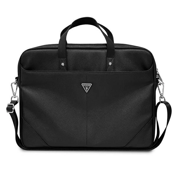 Guess Saffiano Triangle Logo krepšys 16'' nešiojamam kompiuteriui – juodas