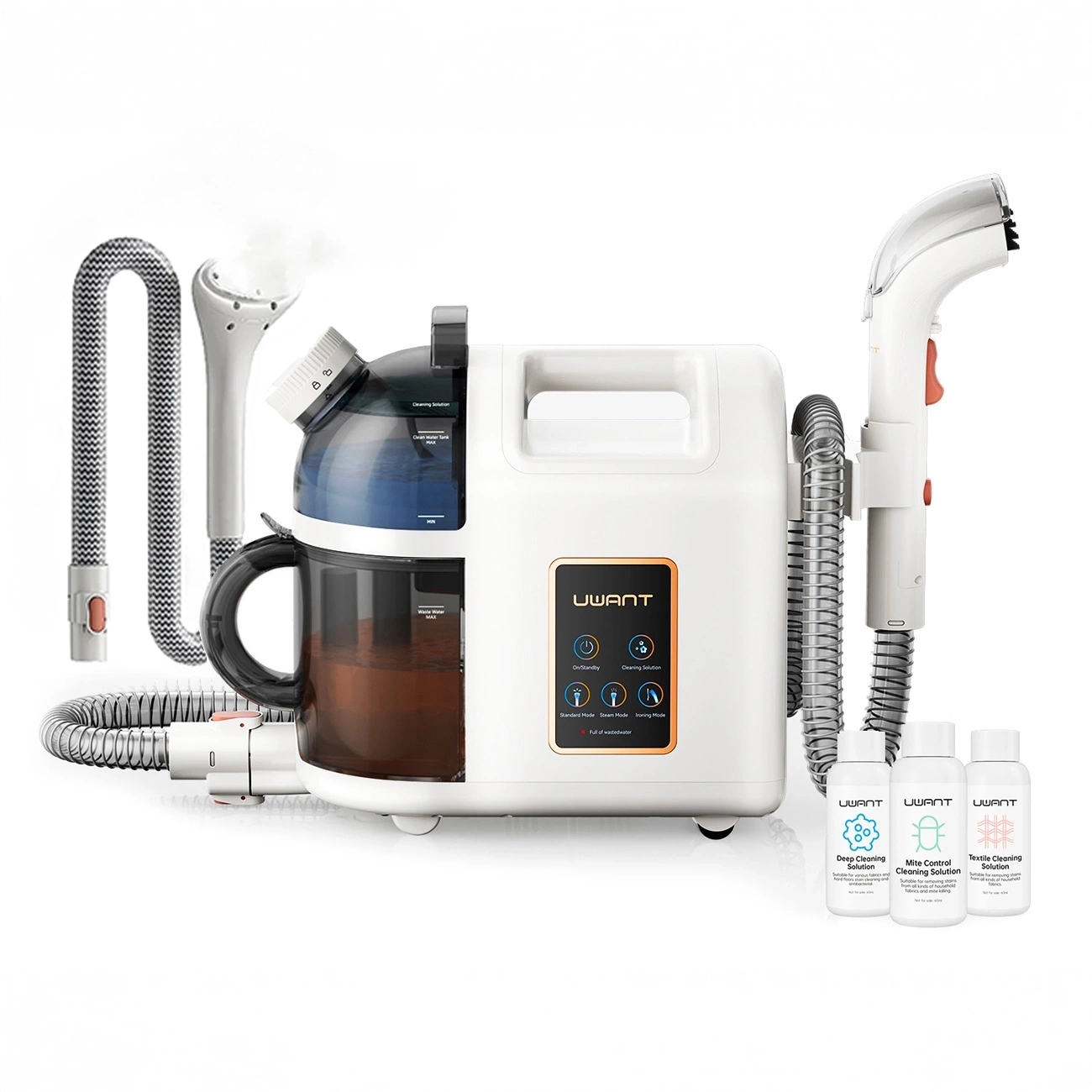 UWANT B200 12000Pa 1900W plaunantis dulkių siurblys su gilaus garinio valymo funkcija + garo antgalis – baltas