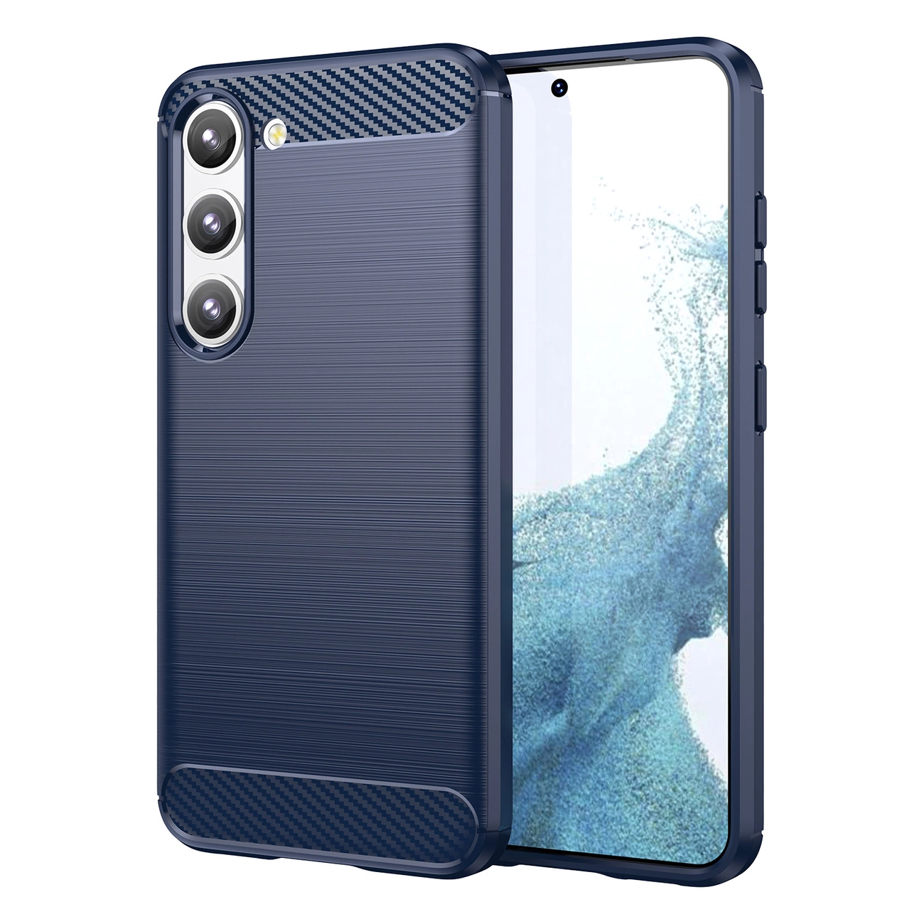 Carbon Case dėklas Samsung Galaxy S23+ – lankstus silikono, anglies raštas, mėlynas