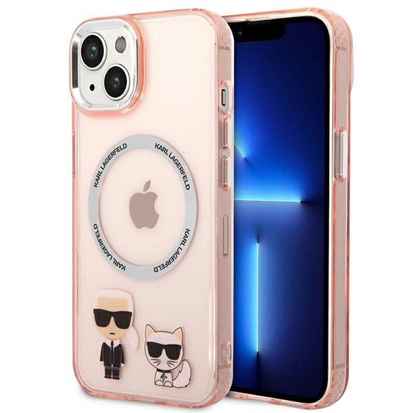 Karl Lagerfeld KLHMP14MHKCP iPhone 14 Plus 6,7" rožinis kietas dėklas Karl & Choupette Aluminum MagSafe