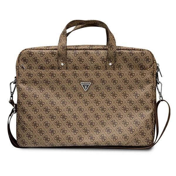 Guess Saffiano 4G Triangle Logo krepšys 16'' nešiojamam kompiuteriui – rudas
