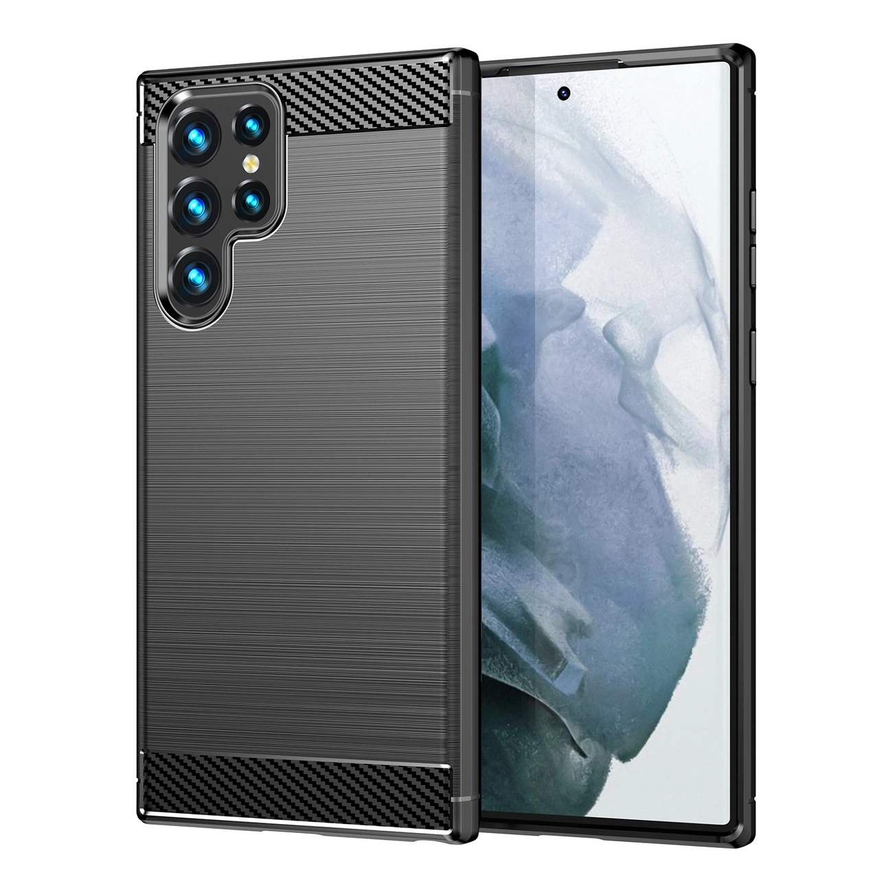 Carbon Case dėklas Samsung Galaxy S23 Ultra – lankstus silikono, anglies raštas, juodas