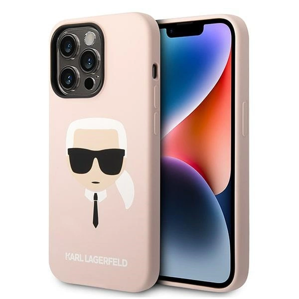 Karl Lagerfeld KLHMP14LSLKHLP iPhone 14 Pro 6,1" šviesiai rožinis kietas dėklas Silicone Karl’s Head MagSafe