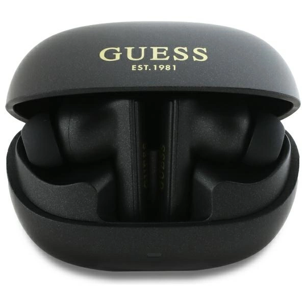 Guess belaidės ausinės GUTWST88MCTGK TWS + dokavimo stotelė juodos Capsule spausdintas logotipas