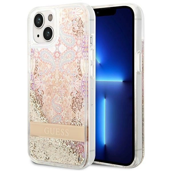 Guess GUHCP14MLFLSD iPhone 14 Plus 6,7" auksinis kietas dėklas Paisley Liquid Glitter