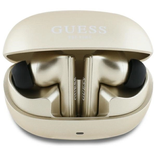 Guess belaidės ausinės GUTWST88MCTGD TWS + dokavimo stotelė auksinės Capsule spausdintas logotipas