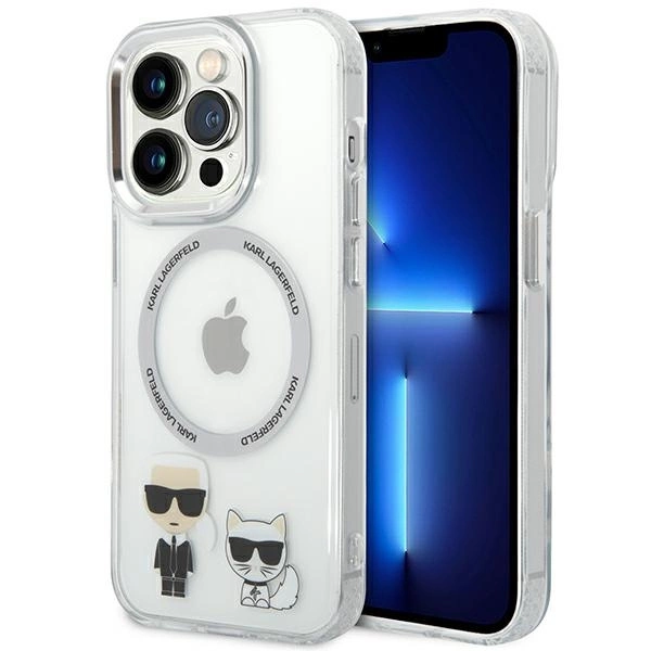 Karl Lagerfeld KLHMP14LHKCT iPhone 14 Pro 6,1" permatomas kietas dėklas Karl & Choupette Aluminum MagSafe