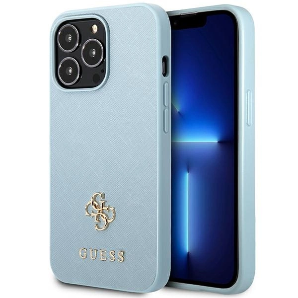 Guess Saffiano 4G Small Metal Logo dėklas iPhone 13 Pro Max – mėlynas