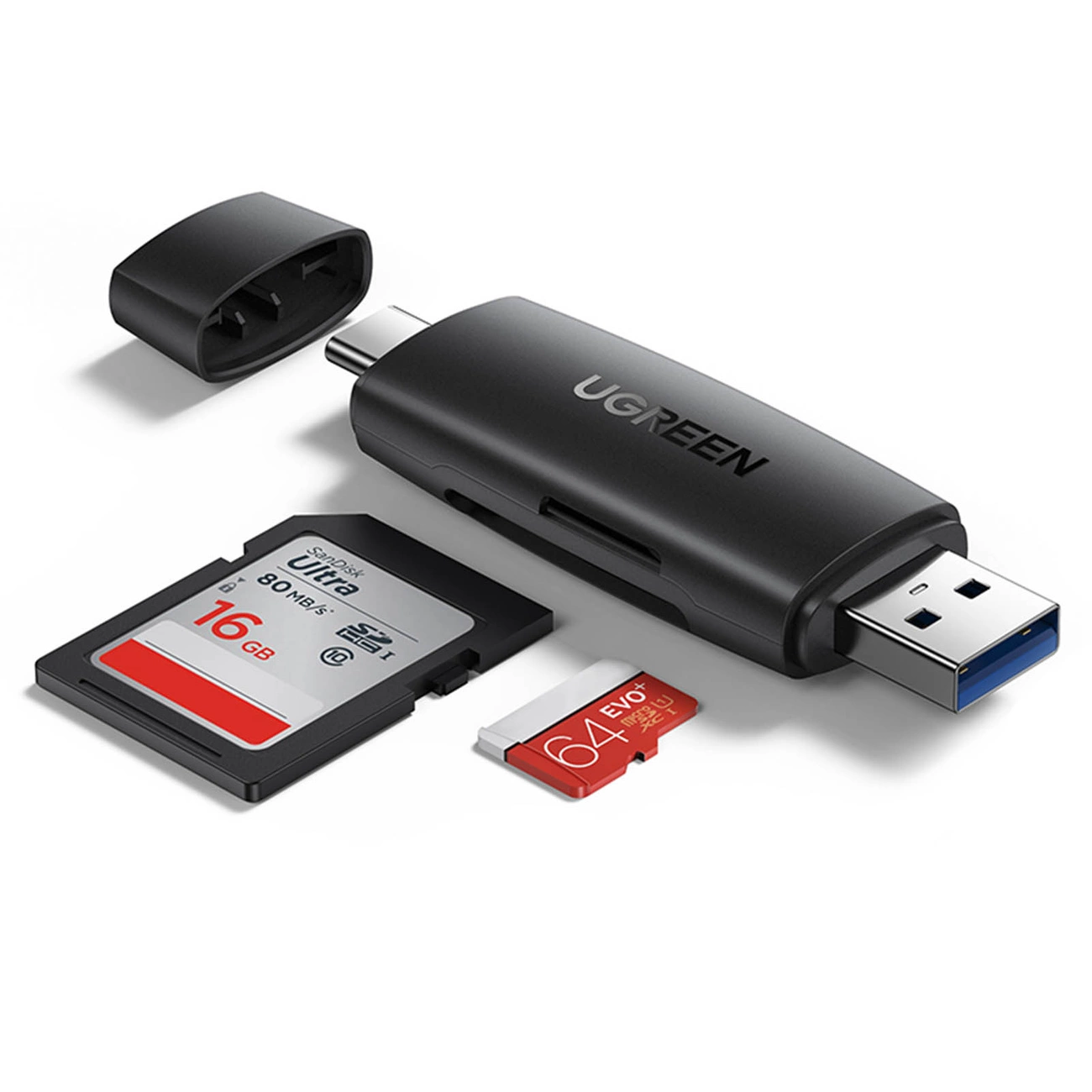Ugreen adapteris SD / micro SD kortelių skaitytuvui (USB-A / USB-C) – juodas (CM304)