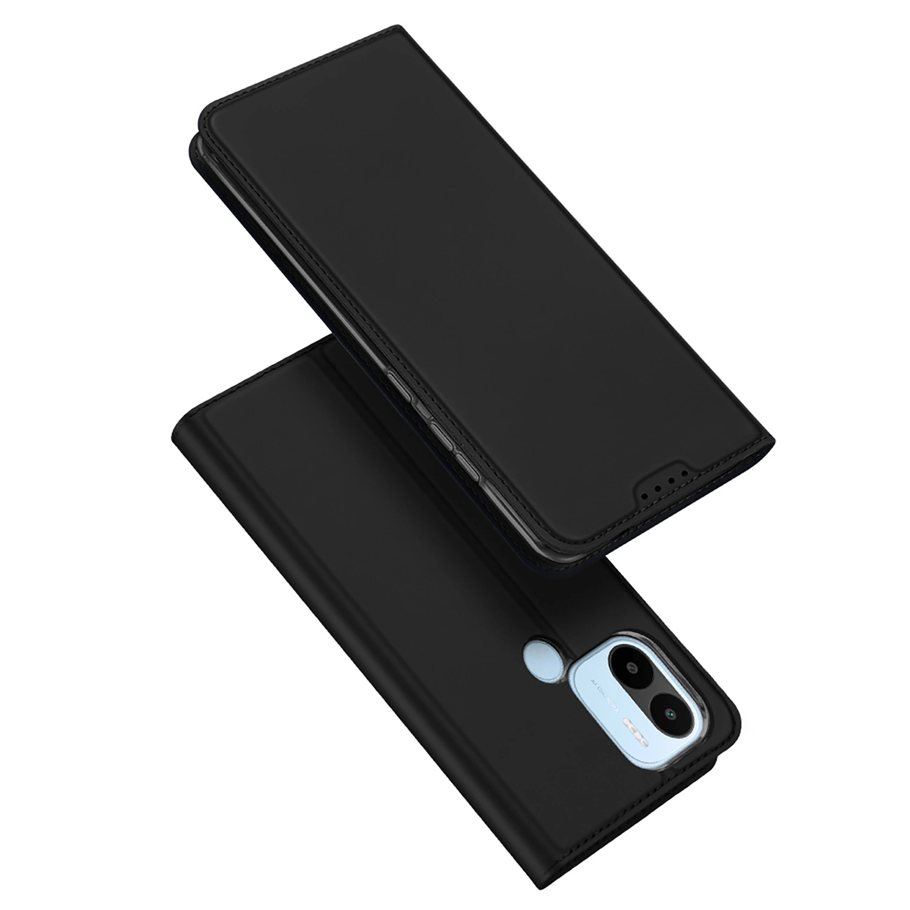 Dux Ducis Skin Pro dėklas Xiaomi Redmi A1+ – dėklas su atverčiamu piniginės kortelių skyriumi, juodas