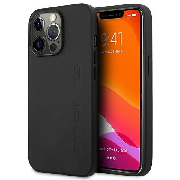 AMG AMHCP14XDOLBK iPhone 14 Pro Max 6,7" juodas kietas dėklas odinis karšto štampo