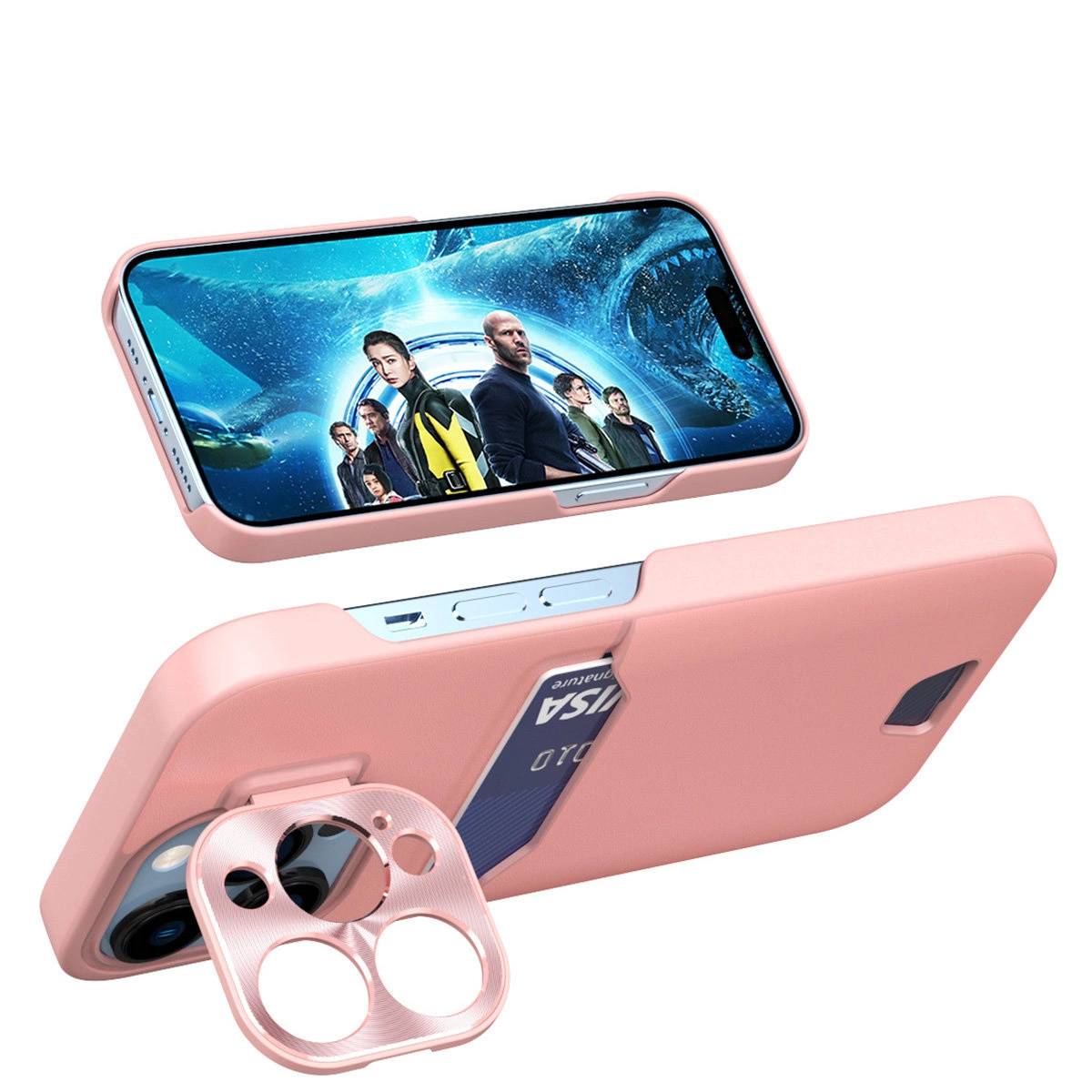 Leather Stand dėklas Samsung Galaxy S23 – kortelių piniginė su stovu, rožinis