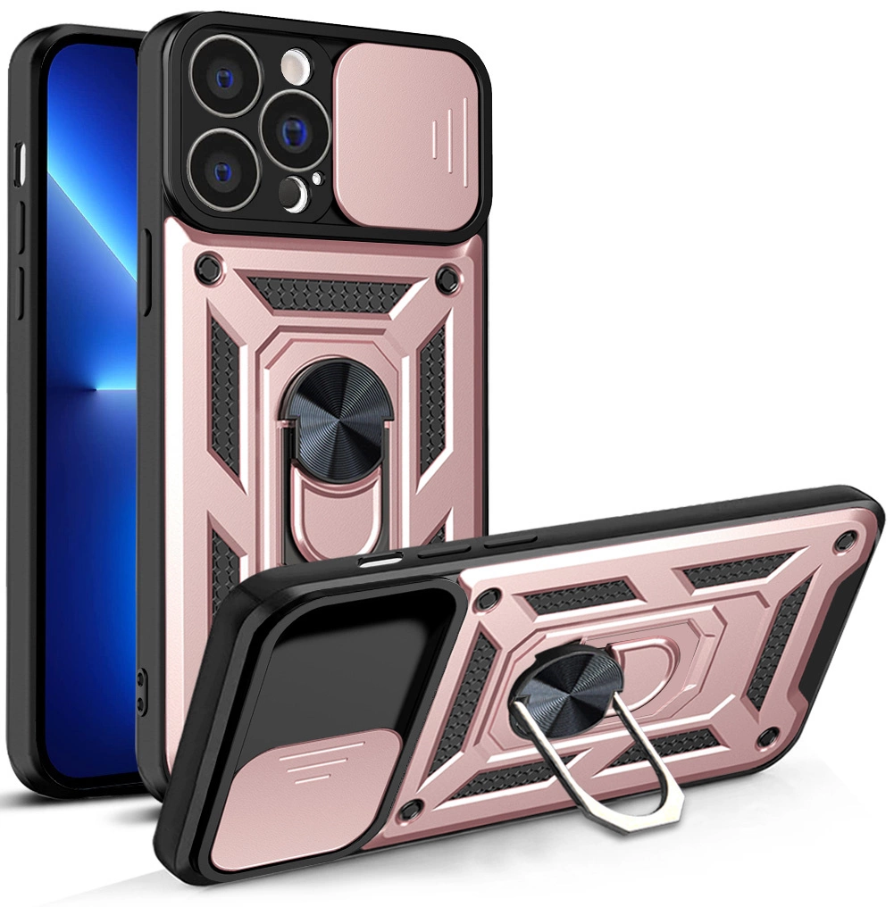 Hybrid Armor Camshield dėklas iPhone 13 Pro su apsauga kamerai rožinis