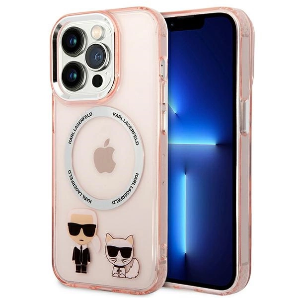 Karl Lagerfeld KLHMP14LHKCP iPhone 14 Pro 6,1" rožinis kietas dėklas Karl & Choupette Aluminum MagSafe