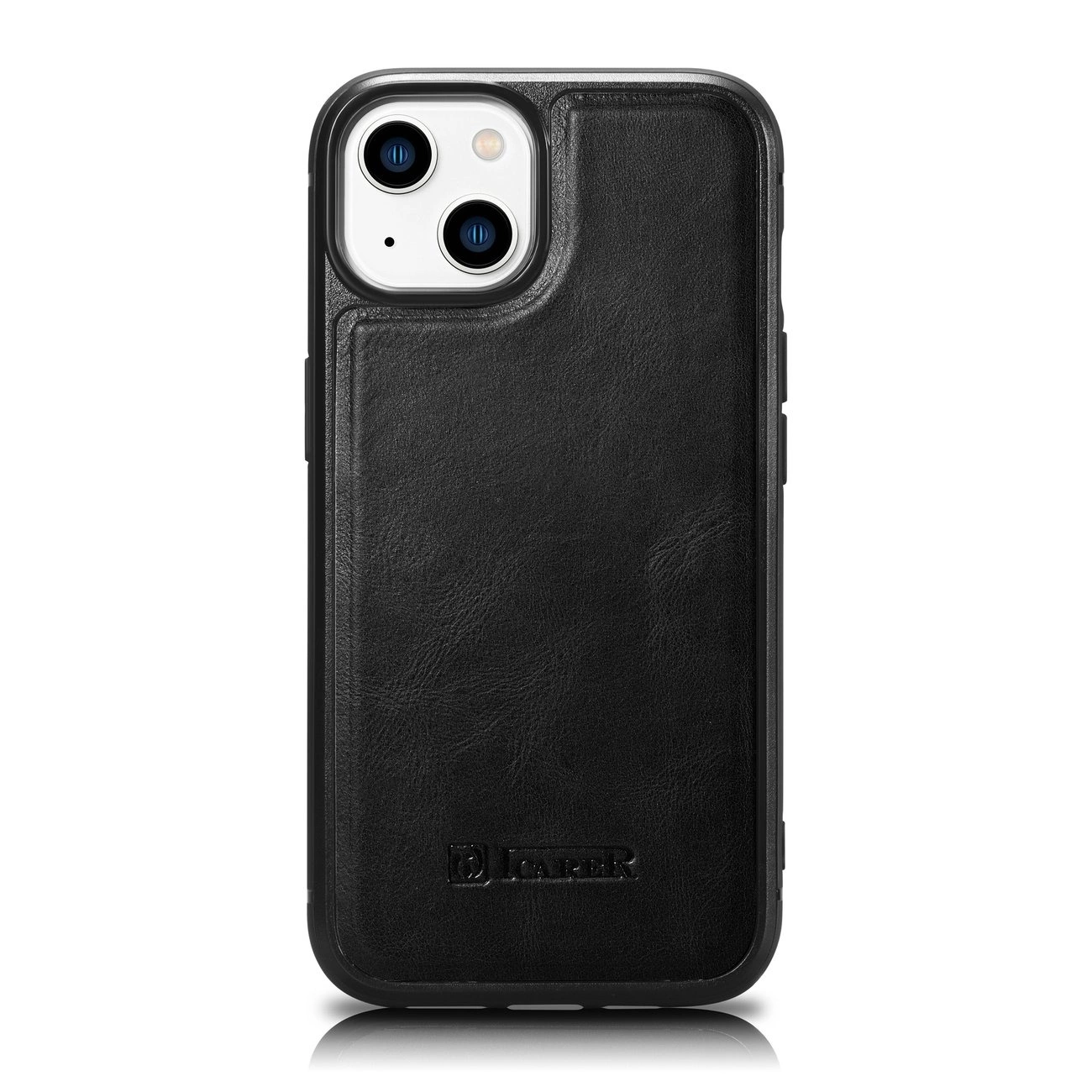iCarer Leather Oil Wax natūralios odos dėklas iPhone 14 (suderinamas su MagSafe) juodas (WMI14220717-BK)
