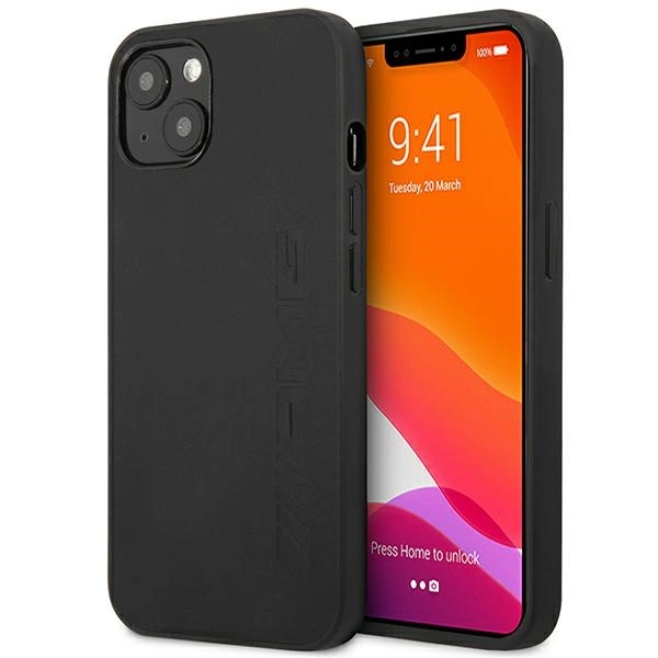 AMG AMHCP14SDOLBK iPhone 14 6,1" juodas kietas dėklas odinis karšto štampo