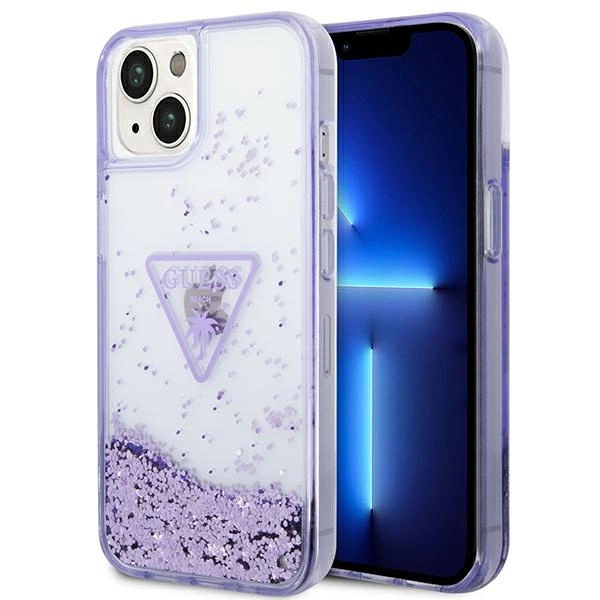 Guess Liquid Glitter Palm Collection dėklas iPhone 14 Plus 6,7" – violetinis
