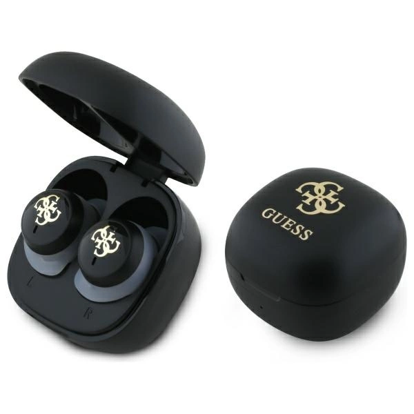 Guess belaidės ausinės GUTWSJ144ESK TWS + dokavimo stotelė juodos Iridescent 4G spausdintas logotipas