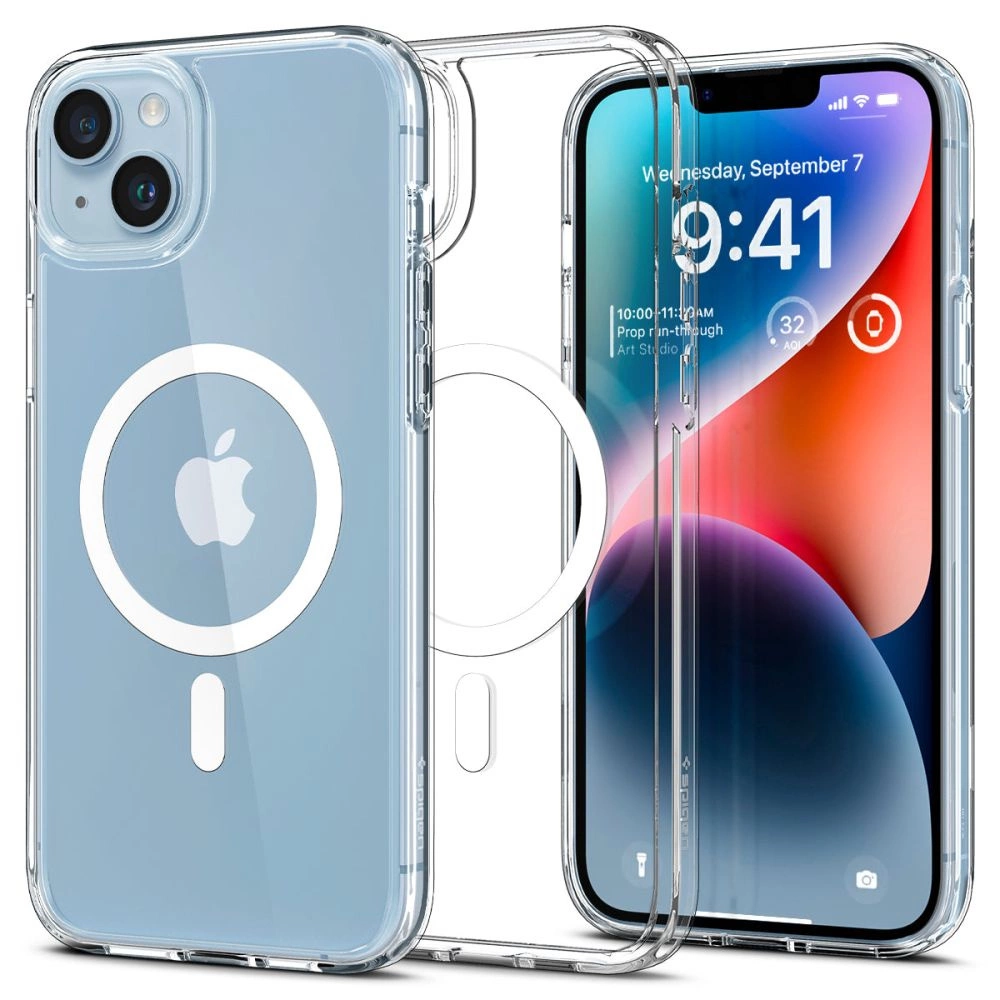 Spigen Ultra Hybrid Mag dėklas su MagSafe iPhone 14 – skaidrus/baltas