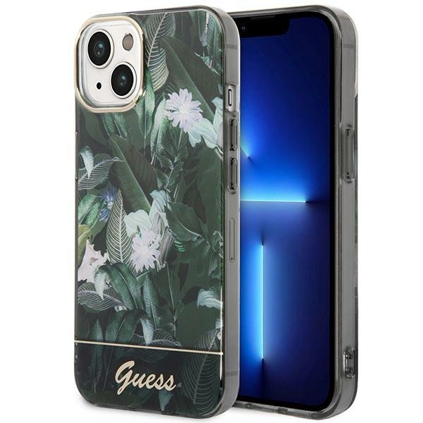 Guess GUHCP14MHGJGHA iPhone 14 Plus 6,7" žalias kietas dėklas Jungle Collection