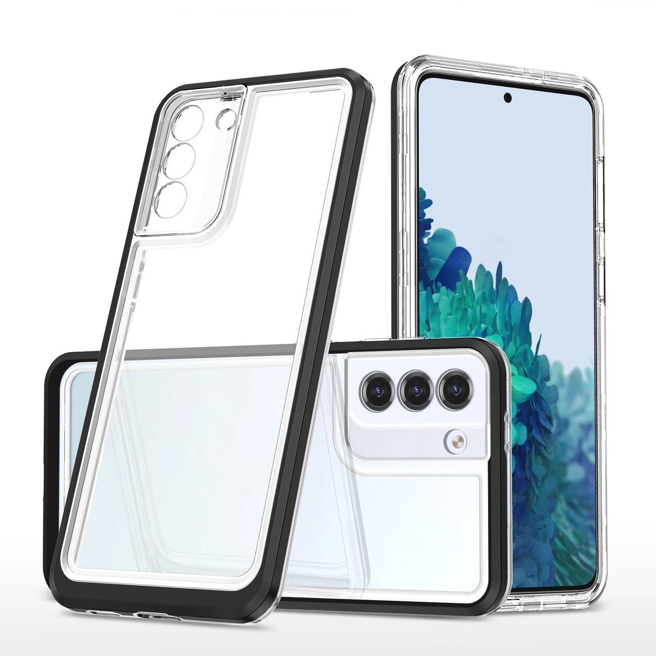 Clear 3in1 dėklas Samsung Galaxy S23 – silikoninis su rėmeliu, juodas