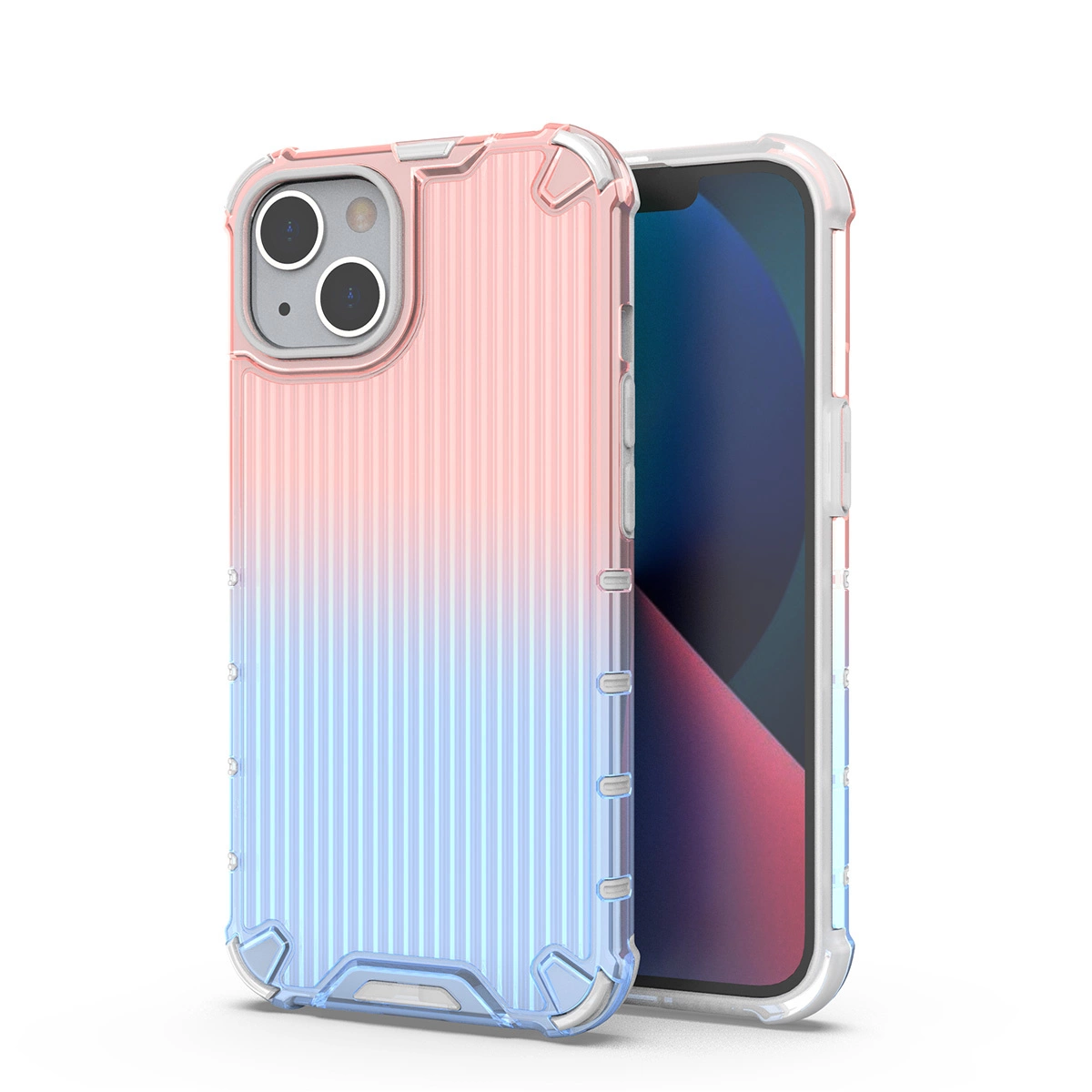 Ombre Protect dėklas iPhone 14 Plus – armuotas, rožinis ir mėlynas