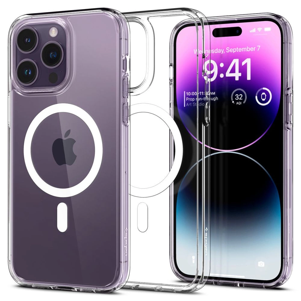 Spigen Ultra Hybrid Mag dėklas su MagSafe iPhone 14 Pro – skaidrus/baltas