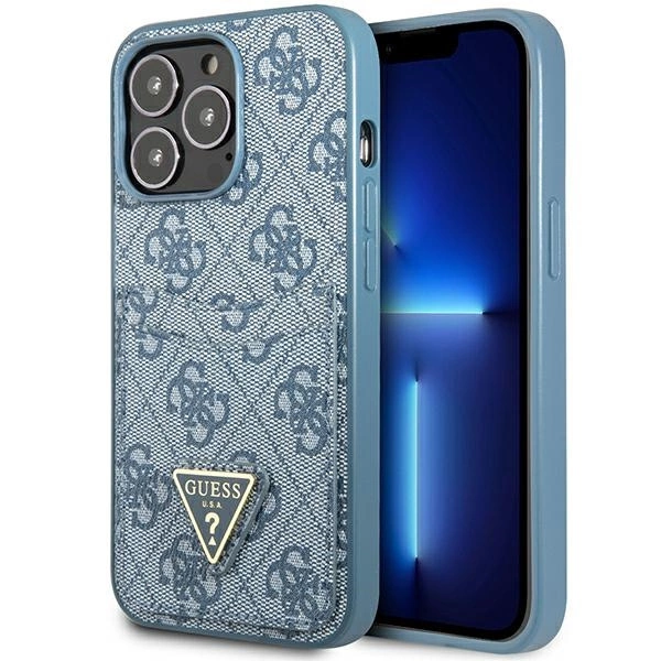Guess 4G Triangle Logo dėklas su kortelių kišene iPhone 13 Pro / 13 – mėlynas