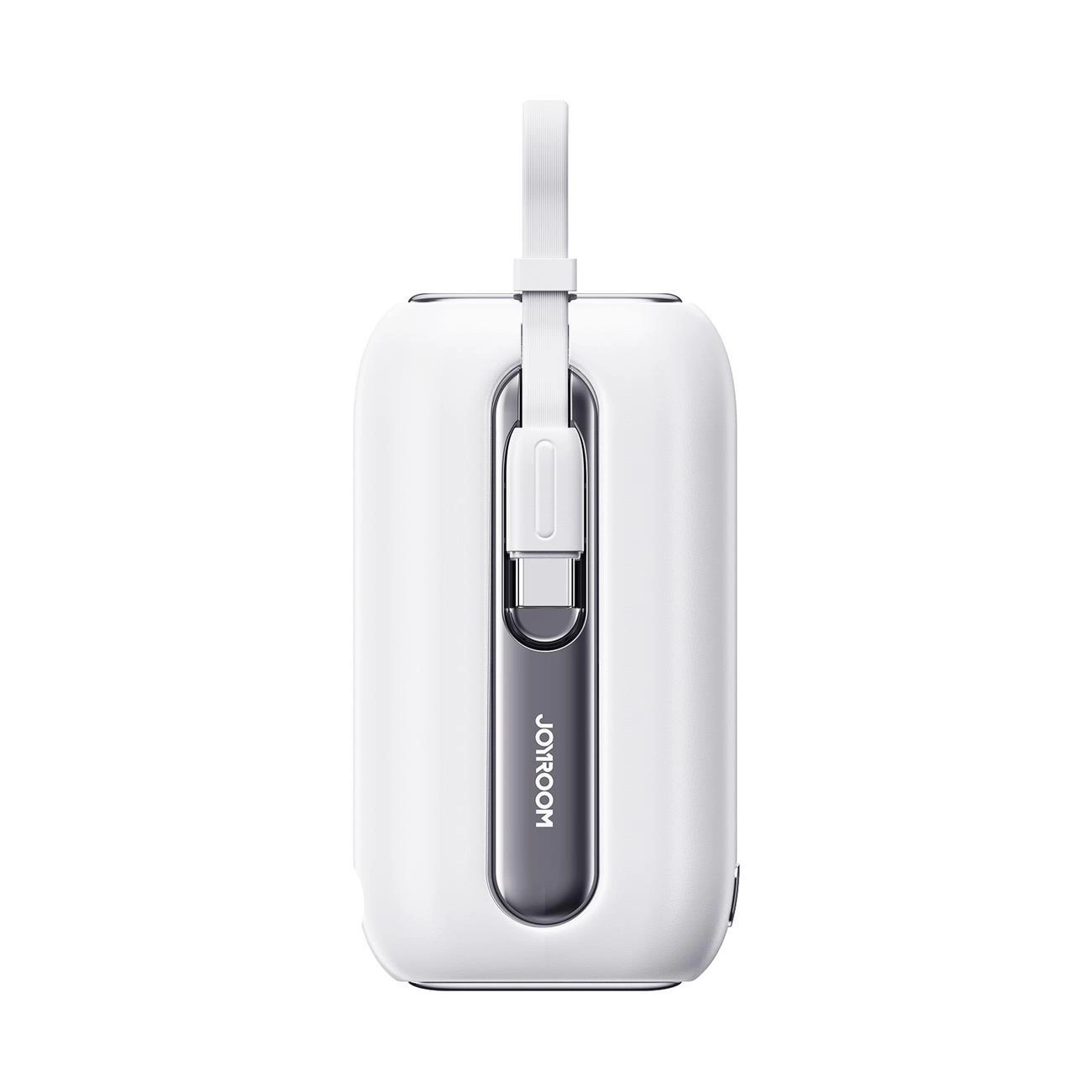 Joyroom mini powerbank 10000mAh Colorful Series 22,5W – su 2 integruotais USB-C ir Lightning kabeliais, baltas (JR-L012)